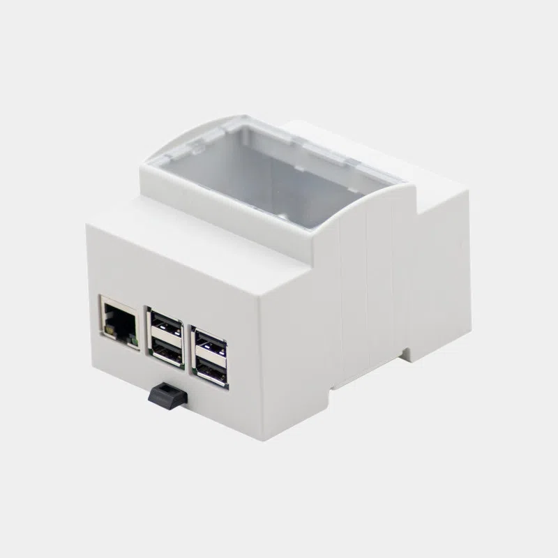 Boitier Rail-Din blanc pour Raspberry Pi 4 avec les ports apparents