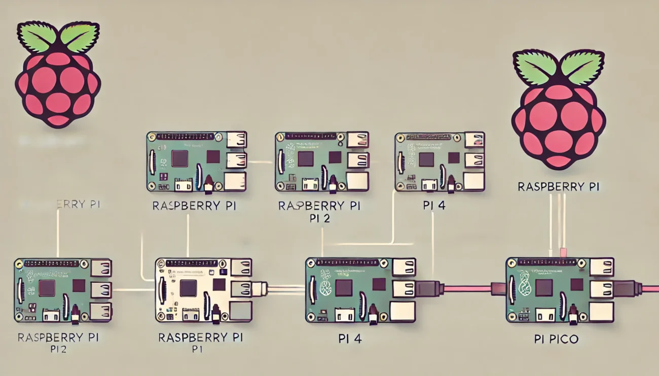 DALL·E 2024 10 24 16.37.37 A very minimalistic and modern timeline illustration showing the evolution of Raspberry Pi models. The design should focus on simplicity with subtle