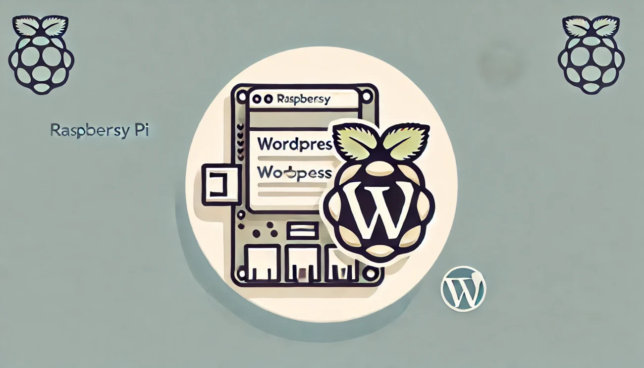 DALL·E 2024 11 04 12.01.15 A minimalistic and clean illustration representing a Raspberry Pi setup for hosting a WordPress website. The design should show a Raspberry Pi next to